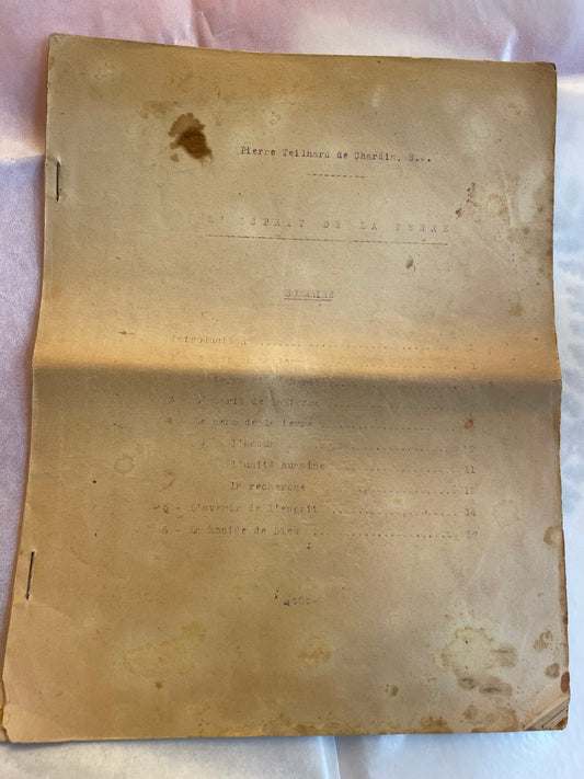 L'Esprit de la Terre Attribué à Pierre Teilhard de Chardin (S. J.) — Dactylographie originale, circa 1940-1950