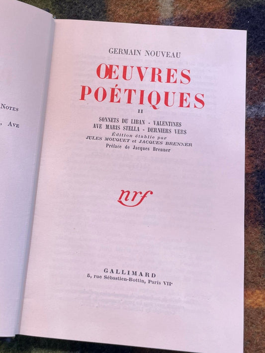 Œuvres Poétiques – Germain Nouveau (NRF, 1956) – Exemplaire numéroté sur vélin labeur